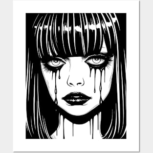 Emo Girl - Monochrome Melancholy Posters and Art